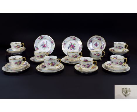 MZ - Czechoslovakia Altrohlau Porcelain Factory. c.1918 - 1939, Pearl Lustre ( 25 ) Piece Tea Service. Floral Pattern, Pearl 