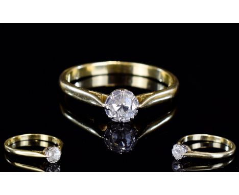 18ct Gold Set Single Stone Diamond Ring. The Diamond of GoOd Colour and Clarity. Est Diamond Weight 25 pts. Marked 18ct & Rin