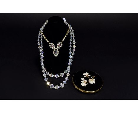 A Collection Of Vintage Glass Beaded Necklaces Two in total to include double strand glass beaded collar style necklace with 