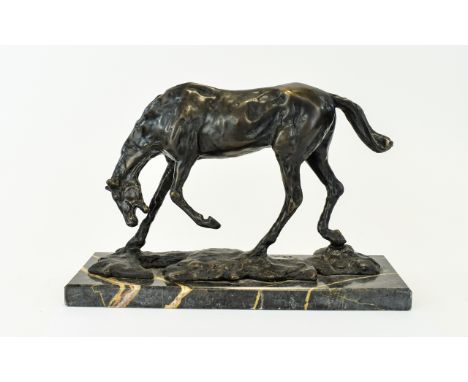 Museum of Fine Arts - Boston Cast Bronze Horse Figure After Edgar Degas 1834 - 1917. Titled ' Horse with Head Lowered ' Date 