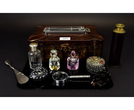 Hinged Box Containing A Small Mixed Lot Comprising Modern Scent Bottles, Parker Pen, Trinket Box etc