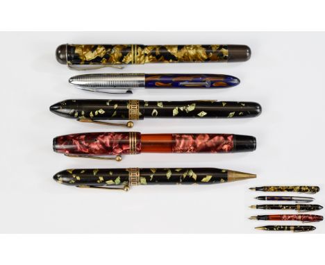 A Good Collection of Vintage Fountain Pens ( 4 ) Four In Total. Comprises 1/ Good Service Pen Company with Wallace Nib Red Ma