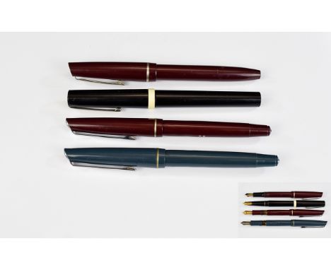 A Very Good Collection of Vintage Fountain Pens ( 4 ) Four In Total. Comprises 1/ Osmiroid B2 Italic Black Bakelite Cased Fou
