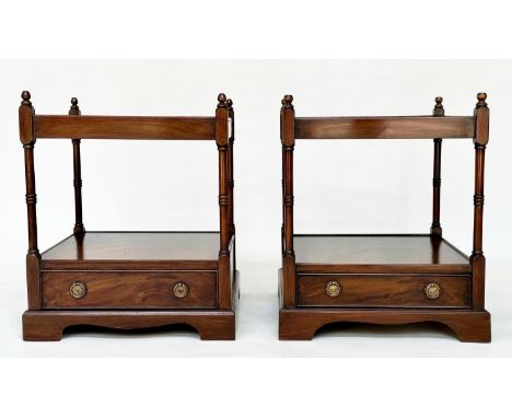 LAMP TABLES, a pair, George III design mahogany and simulated mahogany, each with drawer and two tiers, 59cm H x 46cm W x 46c