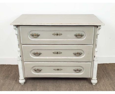 COMMODE, in a painted finish with three drawers, 97cm x 54cm x 80cm H. 