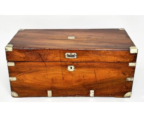 TRUNK, 19th century Chinese Export camphorwood and brass bound with rising lid and carrying handles, 101cm x 48cm D x 46cm H.