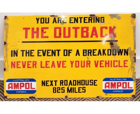 THE OUTBACK, vintage style enamel sign, aged finish, 39cm H x 59cm. 