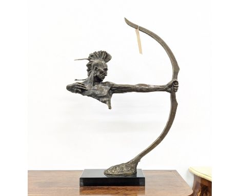 CONTEMPORARY SCHOOL SCULPTURE, bronze, of a native American archer, 84cm H x 55cm. 
