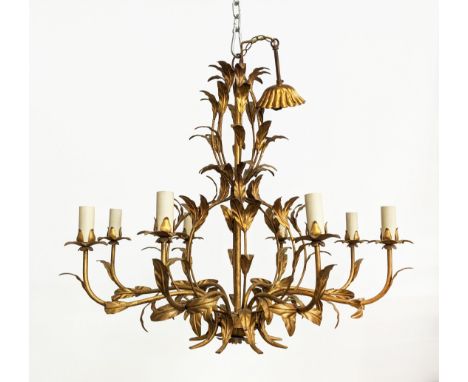 CHANDELIER, gilt foliate metal, purchased from Tindle lighting by repute, 70cm H. 