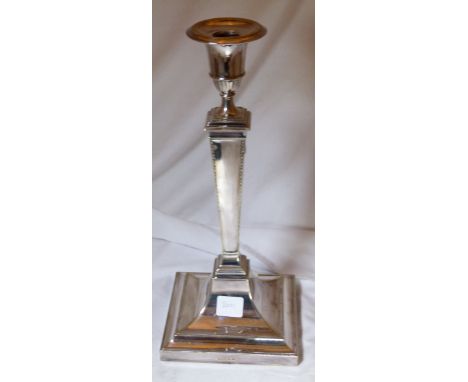 PLATED CANDLE STICK. Single EPNS square column candle stick H: 30 cm 