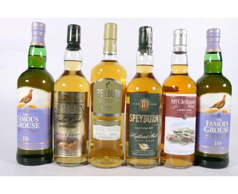 Six bottles of&nbsp;single malt Scotch whisky to include SPEYBURN 10 year old 70cl 40% abv., two different bottles of SPEYBUR