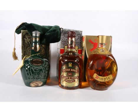 Three bottles of blended Scotch whisky to include HAIG'S DIMPLE 26 2/3 Fl Ozs boxed, CHIVAS REGAL 12 year old blended 26 2/3 