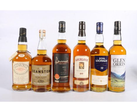Six bottles of&nbsp;single malt Scotch whisky to include BENROMACH Organic 70cl 43% abv., ABERLOUR 10 year old 70cl 40% abv.,