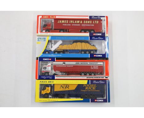 Four Corgi 1:50 scale diecast articulated lorry models to include 75606 Renault Curtainside James Irlam, 75605 Renault Curtai