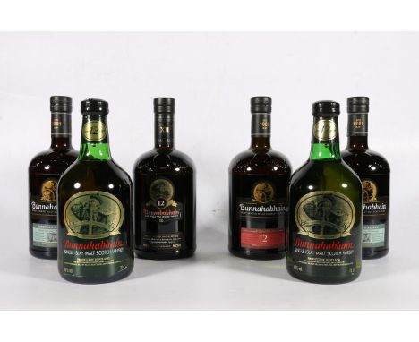 Six bottles of BUNNAHABHAIN single malt Scotch whisky to include two 12 year old old style bottlings 70cl 40% abv., two bottl