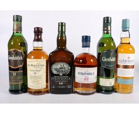 Six bottles of&nbsp;single malt Scotch whisky to include THE BALVENIE Founder's Reserve 10 year old 70cl 40% abv., two bottle