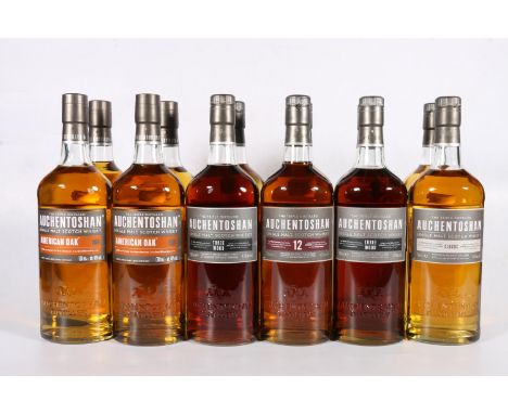 Twelve bottles of AUCHENTOSHAN&nbsp;single malt Scotch whisky to include five Classic 40%, four American Oak 40%, two Three W