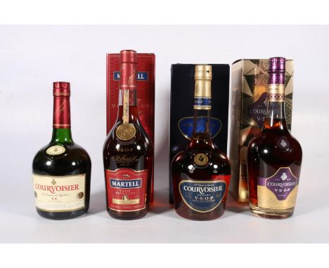 Four bottles of cognac brandy to include MARTELL VSOP Medallion 40% abv. 70cl, COURVOISIER VSOP 40% abv. 70cl, COURVOISIER fi