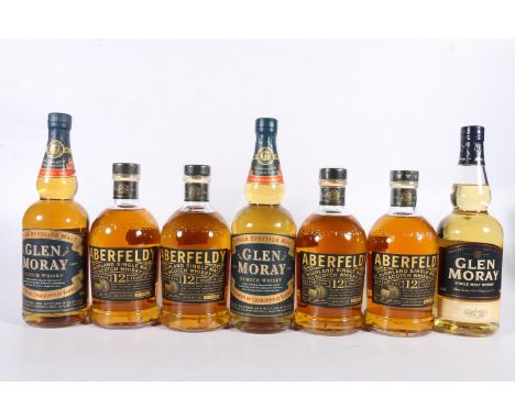 Four bottles of ABERFELDY Batch 2905 12 year old single malt Scotch whisky 70cl 40% abv. and three bottles of GLEN MORAY&nbsp