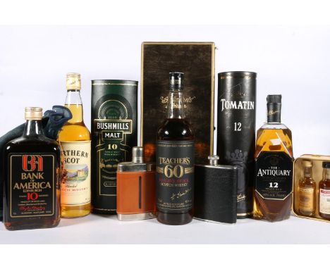 Six bottles of whisky to include BANK OF AMERICA EDINBURGH 10 year old blended whisky 75cl 40% abv., TEACHER's 60 Reserve Sto
