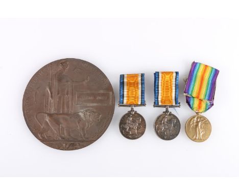 Family medal group to include the medals of 12554 Sergeant Arthur Brady of the Hampshire Regiment comprising death plaque of 