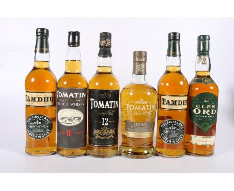 Six bottles of&nbsp;single malt Scotch whisky to include TOMATIN 10 year old old style 70cl 40% abv., TOMATIN 12 year old old