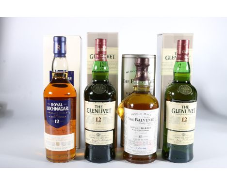 Four bottles of single malt Scotch whisky to include ROYAL LOCHNAGAR 12 year old 70cl 40% abv, two bottles of GLENLIVET 12 ye
