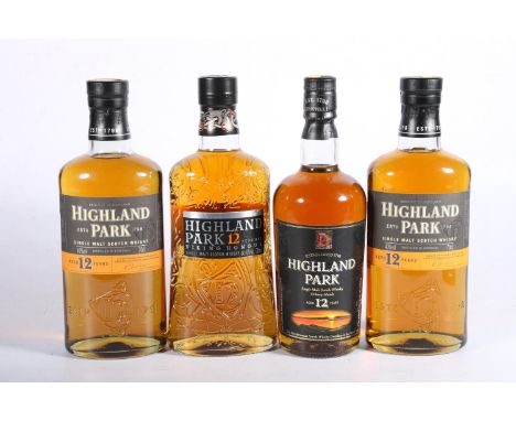 Four bottles of HIGHLAND PARK&nbsp;single malt Scotch whisky to include an old style 12 year old, Viking Honour 12 year old a
