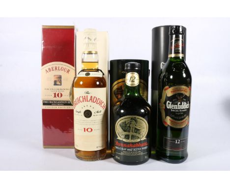 Four bottles of single malt Scotch whisky to include BRUICHLADDICH 10 year old 70cl 40% abv. boxed, BUNNAHABHAIN 12 year old 