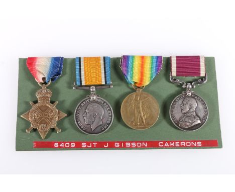 Medals of 2921054 and 6409 Acting Warrant Officer 2nd Class J Gibson of the Cameron Highlanders comprising George V (barehead