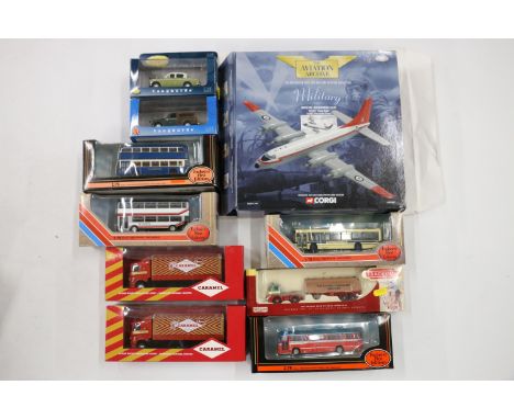 Diecast model vehicles to include a Corgi Aviation Archive AA31502 Bristol Britannia 312F XX-367 Team Spirit A&amp;AEE Boscom