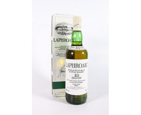 LAPHRAOIG 10 year old Islay unblended malt Scotch whisky, old style pre Royal Warrant label, 75cl 40% abv. with tin.&nbsp; 