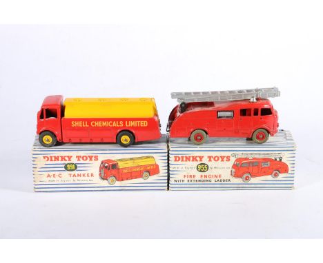 Dinky Toys 991 AEC Tanker Shell Chemicals Limited, boxed and 955 Fire Engine with extending ladder, both boxed. (2) 