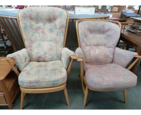 Two Ercol armchairs with removable upholstery, 103cmH and 94cmH
