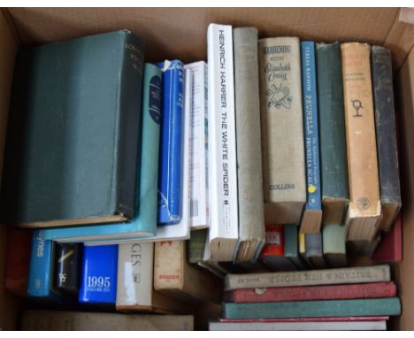 A mixed box of books, to include subjects such as antiques, along with Haynes 'Ford Escorts 1975-1978' manual and 'Gardening 