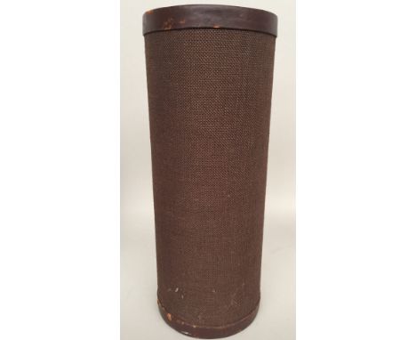 A leather and canvas umbrella stand together with sixteen vintage glass soda stream bottles complete with tops
