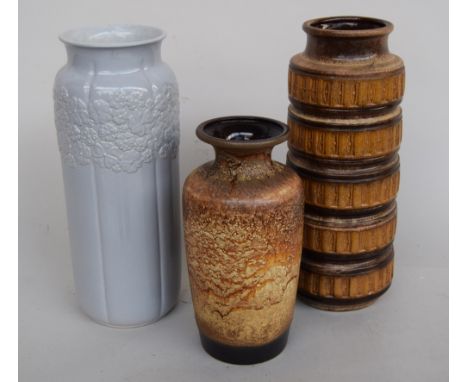 Three West German ceramic vases, two by Scheurich Keramik, one by Bay Keramik,41cmH, 41cmH, 31cmH