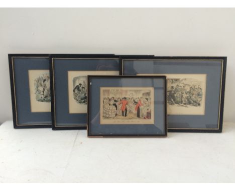 Four framed prints by John Leech including 'The Quiet Street - A Sketch from a Study Window', 'Volunteer Movement - Jones & F