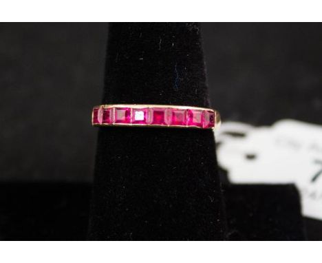 9CT GOLD + RUBY HALF ETERNITY RING