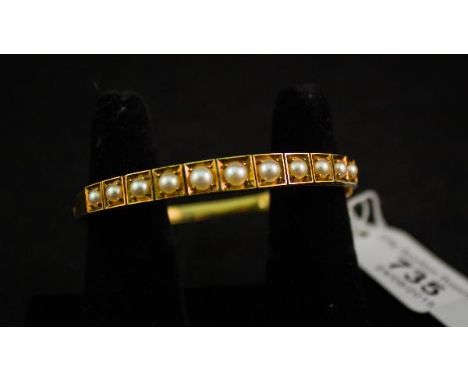 ANTIQUE GOLD BANGLE WITH SEED PEARLS 14.7GM