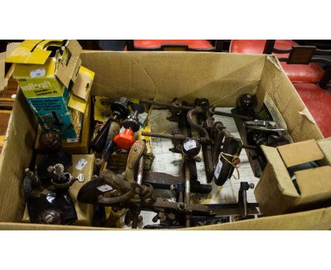 BOX OF ROUTERS, TOOLS ETC.
