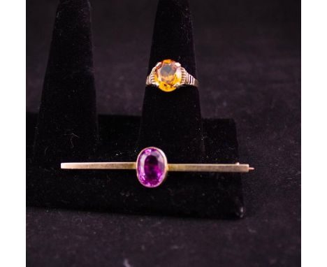 9CT CITRINE RING + 9CT BROOCH