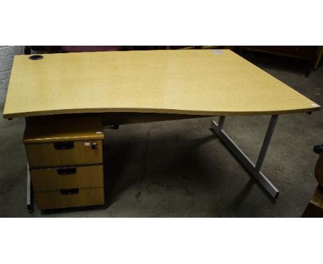 SHAPED TOP MODERN DESK + PEDESTAL