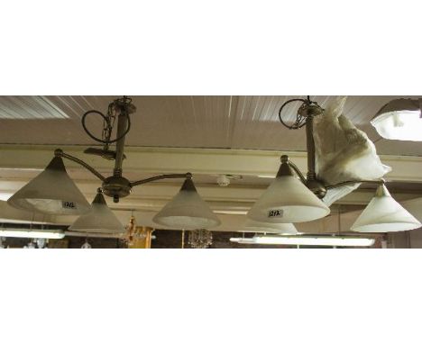 PAIR OF STEEL 3 BRANCH LIGHT FITTINGS