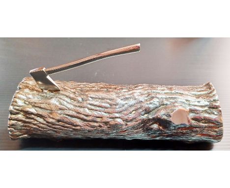 SILVER PLATED LOG WITH AXE 19CM LONG