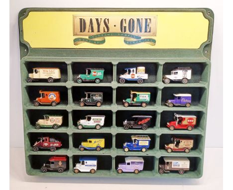 A LLEDO DAYS GONE DISPLAY CASE WITH DIECAST VEHICLES, SOME COLOUR VARIATIONS