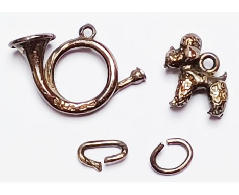 2 SILVER CHARMS A HUNTING HORN AND A POODLE