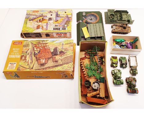 AIRFIX ROMAN FORT, STRONGPOINT, VEHICLES INC DINKY, SCENERY INC BRITAINS (CONTENTS UNCHECKED)