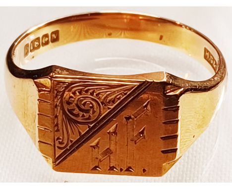 18CT GOLD GENTS SIGNET RING 6.8g SIZE W