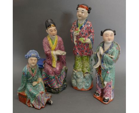 A Group of Four Chinese Porcelain Figures decorated in polychrome enamels